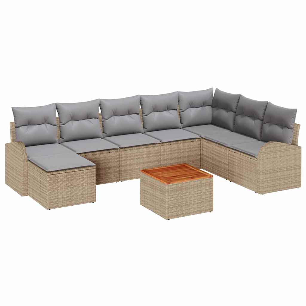 Kerti Kanapé Szett 9 pcs Beige és Világosszürke polirattan
