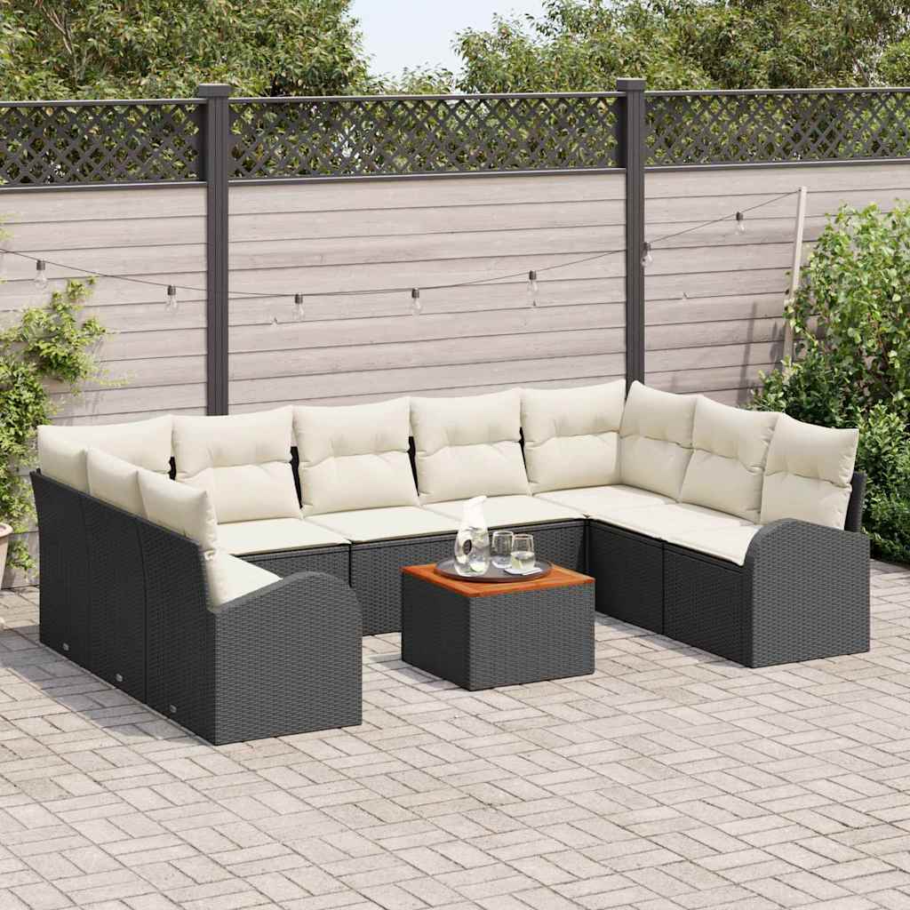 Kerti Kanapé Szett tárolóval 10 pcs Fekete és Krém polirattan