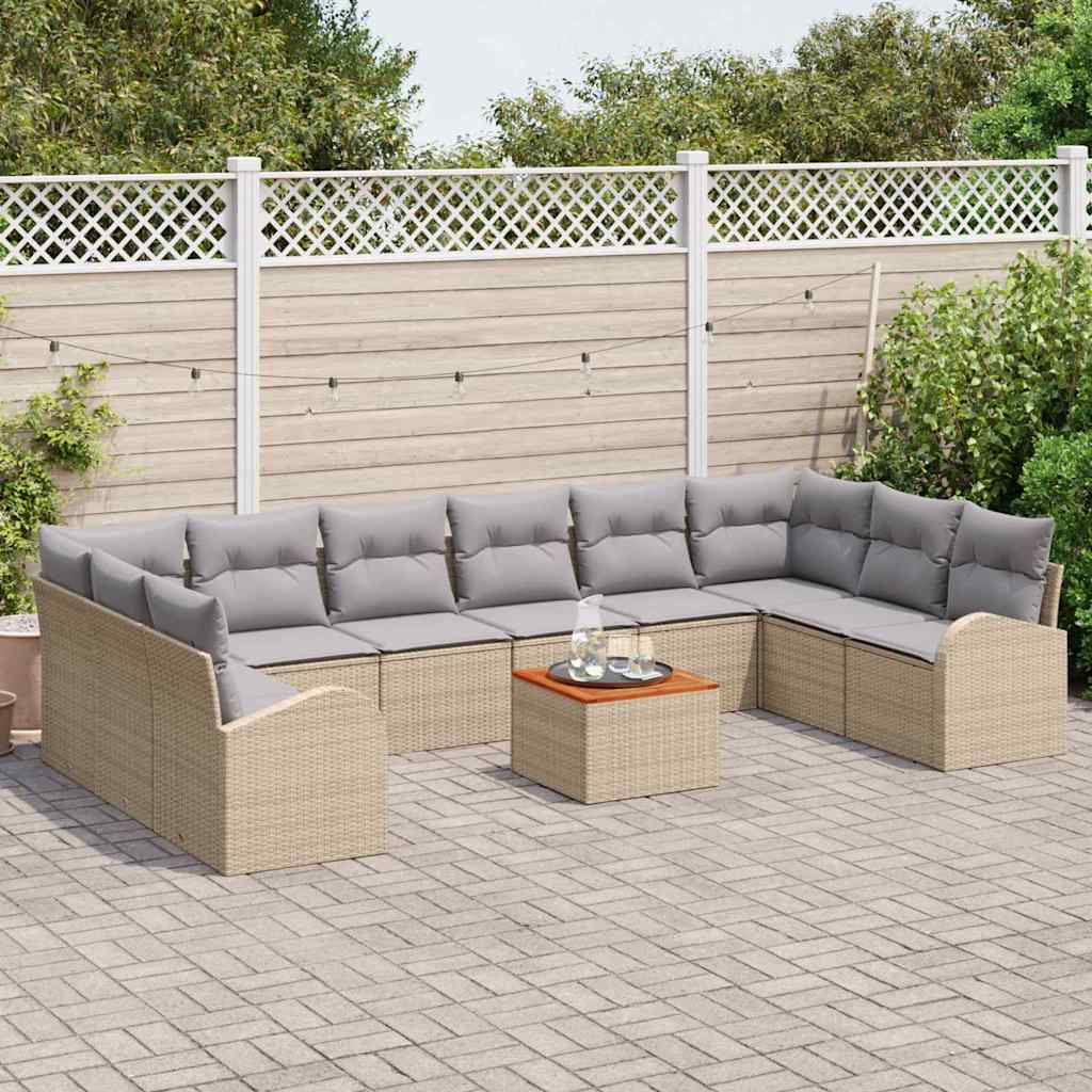 Kerti Kanapé Szett 11 pcs Beige és Világosszürke polirattan