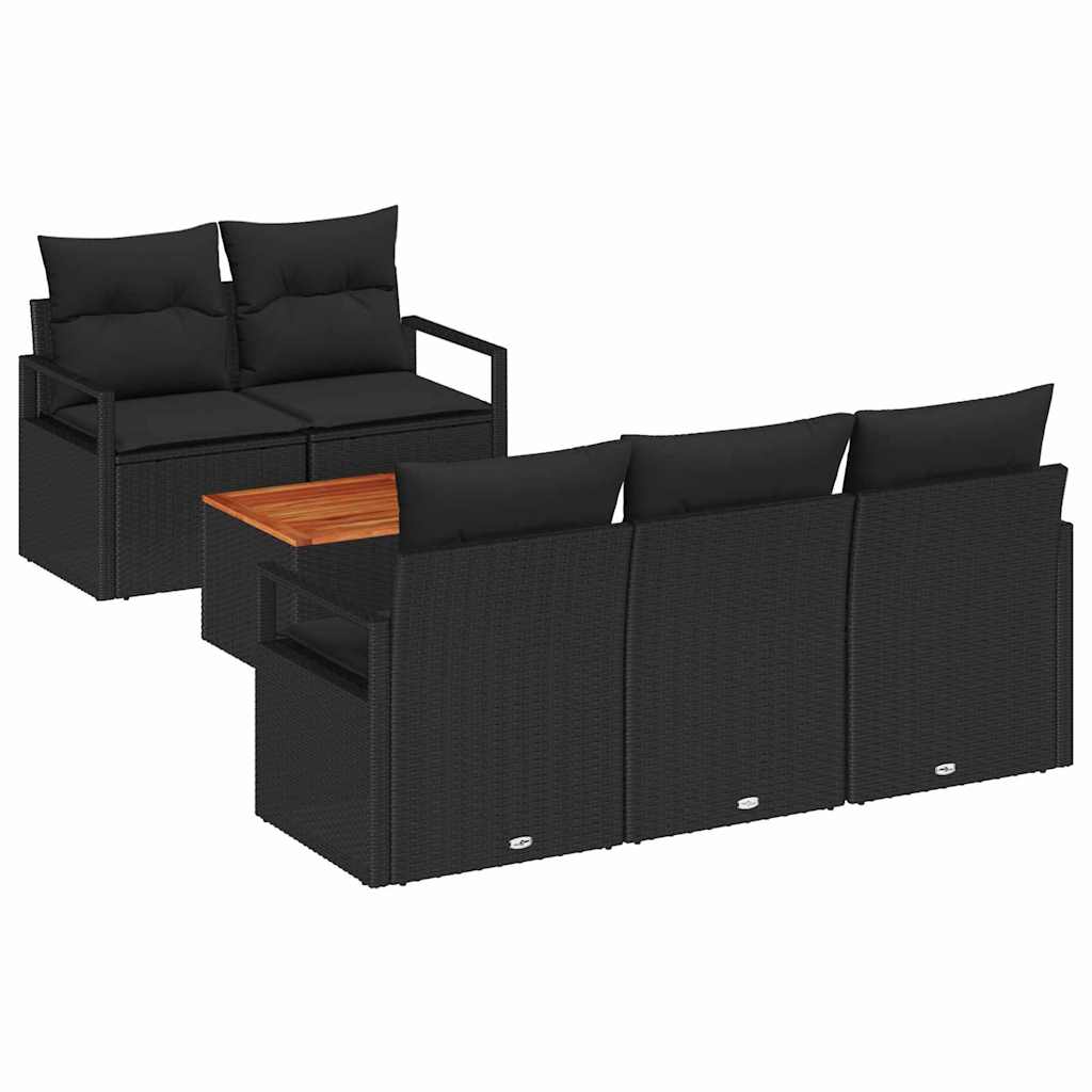 Kerti Kanapé Szett tárolóval 6 pcs Fekete polirattan