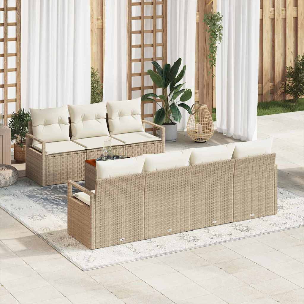 Kerti Kanapé Szett tárolóval 8 pcs Beige és krém polirattan