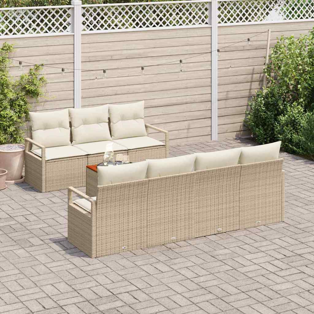 Kerti Kanapé Szett tárolóval 8 pcs Beige és krém polirattan