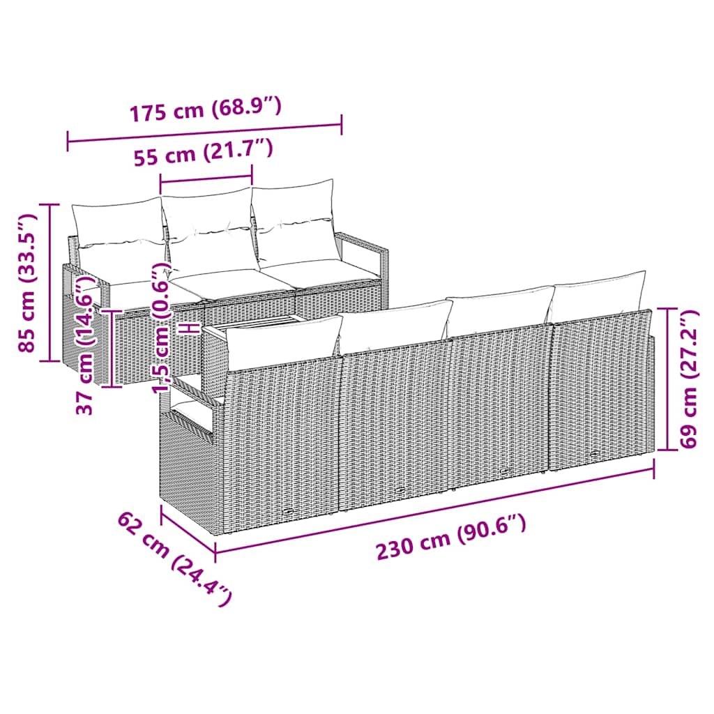 Kerti Kanapé Szett tárolóval 8 pcs Beige és krém polirattan