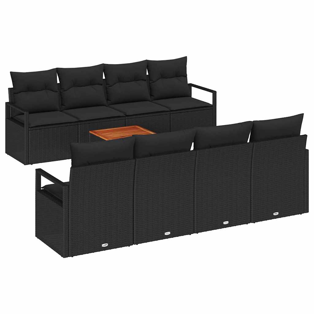 Kerti Kanapé Szett tárolóval 9 pcs Fekete polirattan