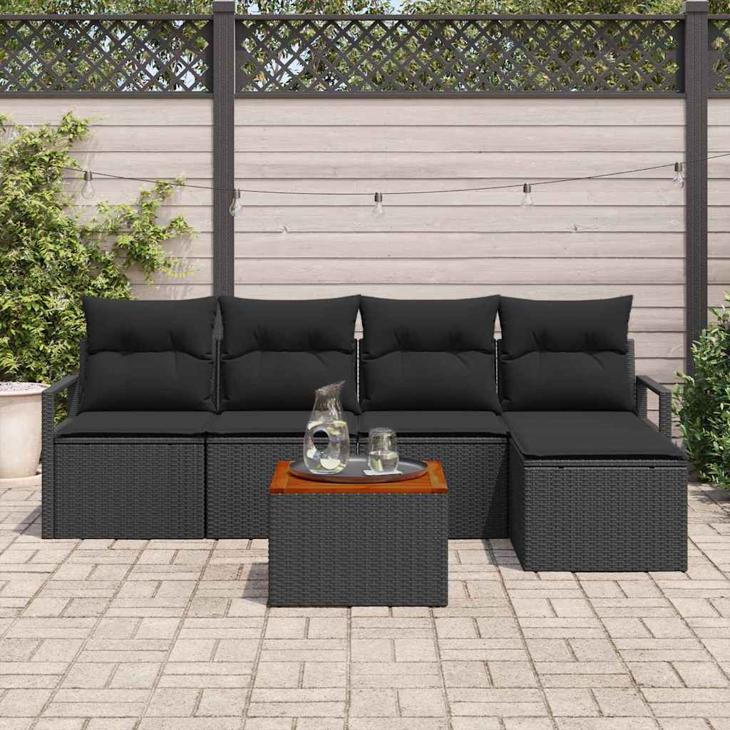 Kerti Kanapé Szett tárolóval 6 pcs Fekete polirattan