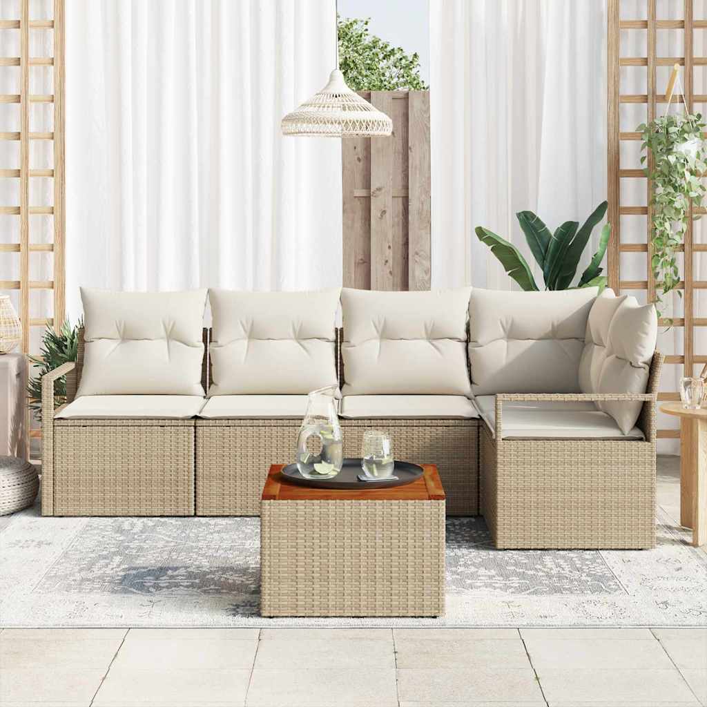 Kerti Kanapé Szett tárolóval 6 pcs Beige és krém polirattan