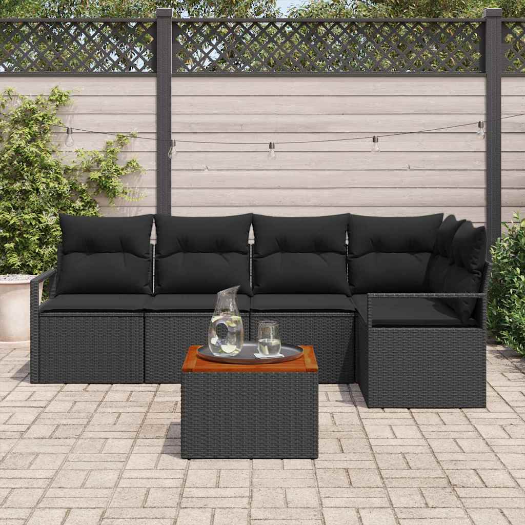 Kerti Kanapé Szett tárolóval 6 pcs Fekete polirattan