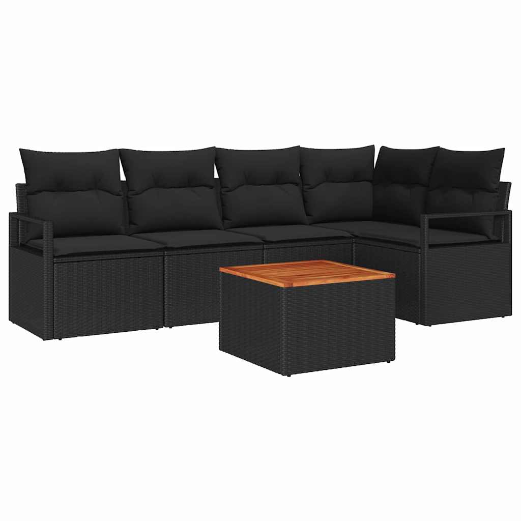 Kerti Kanapé Szett tárolóval 6 pcs Fekete polirattan