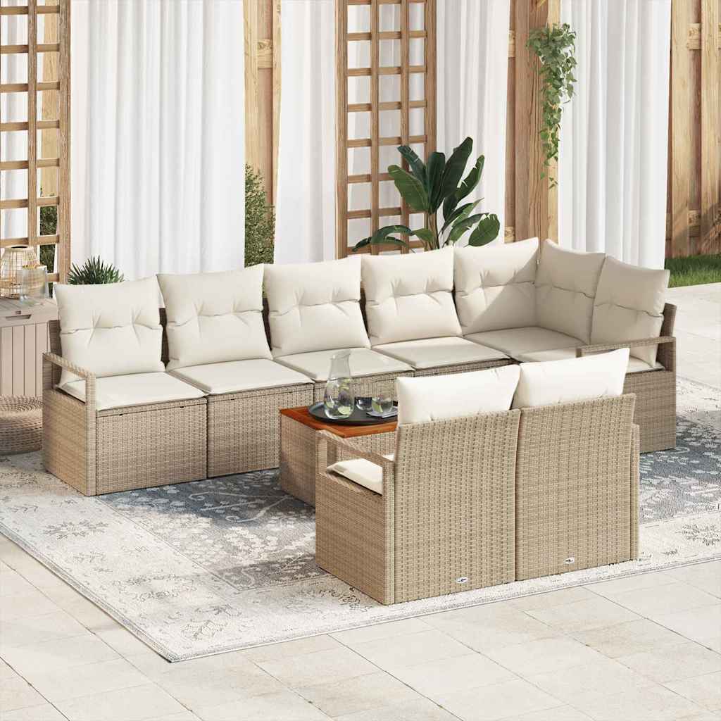 Kerti Kanapé Szett tárolóval 9 pcs Beige és krém polirattan