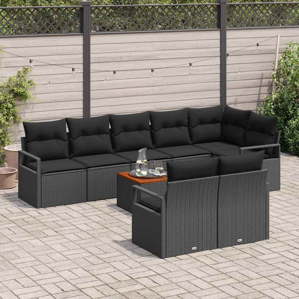 Kerti Kanapé Szett tárolóval 9 pcs Fekete polirattan