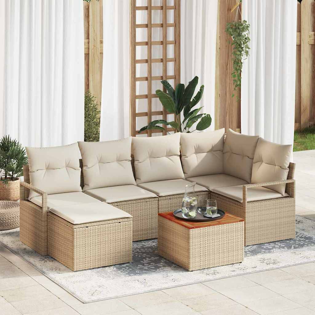 Kerti Kanapé Szett tárolóval 7 pcs Beige és krém polirattan