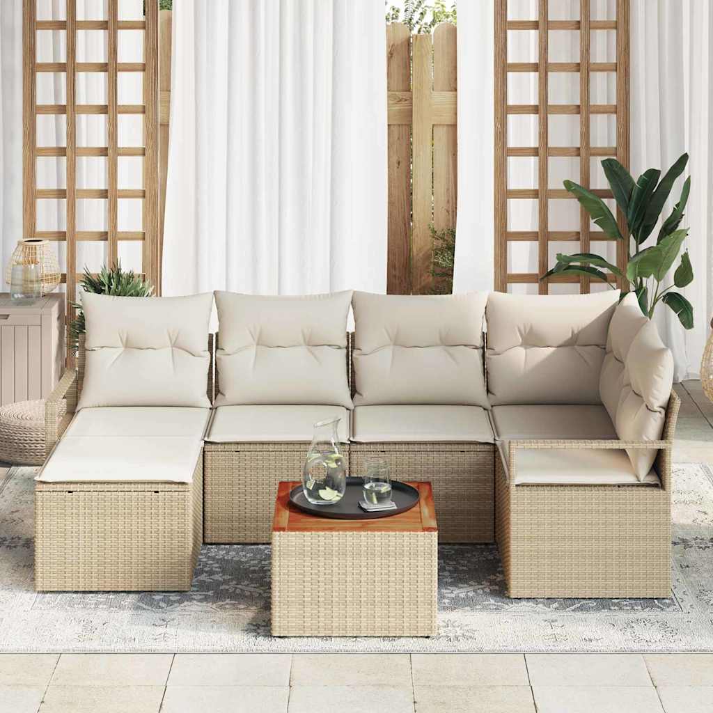Kerti Kanapé Szett tárolóval 7 pcs Beige és krém polirattan