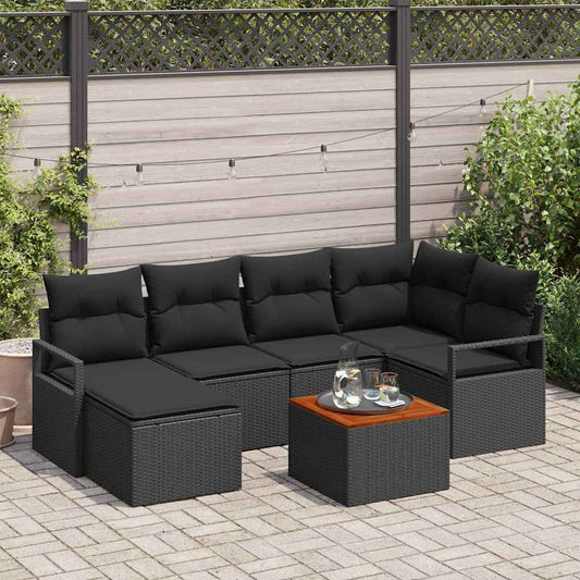 Kerti Kanapé Szett tárolóval 7 pcs Fekete polirattan