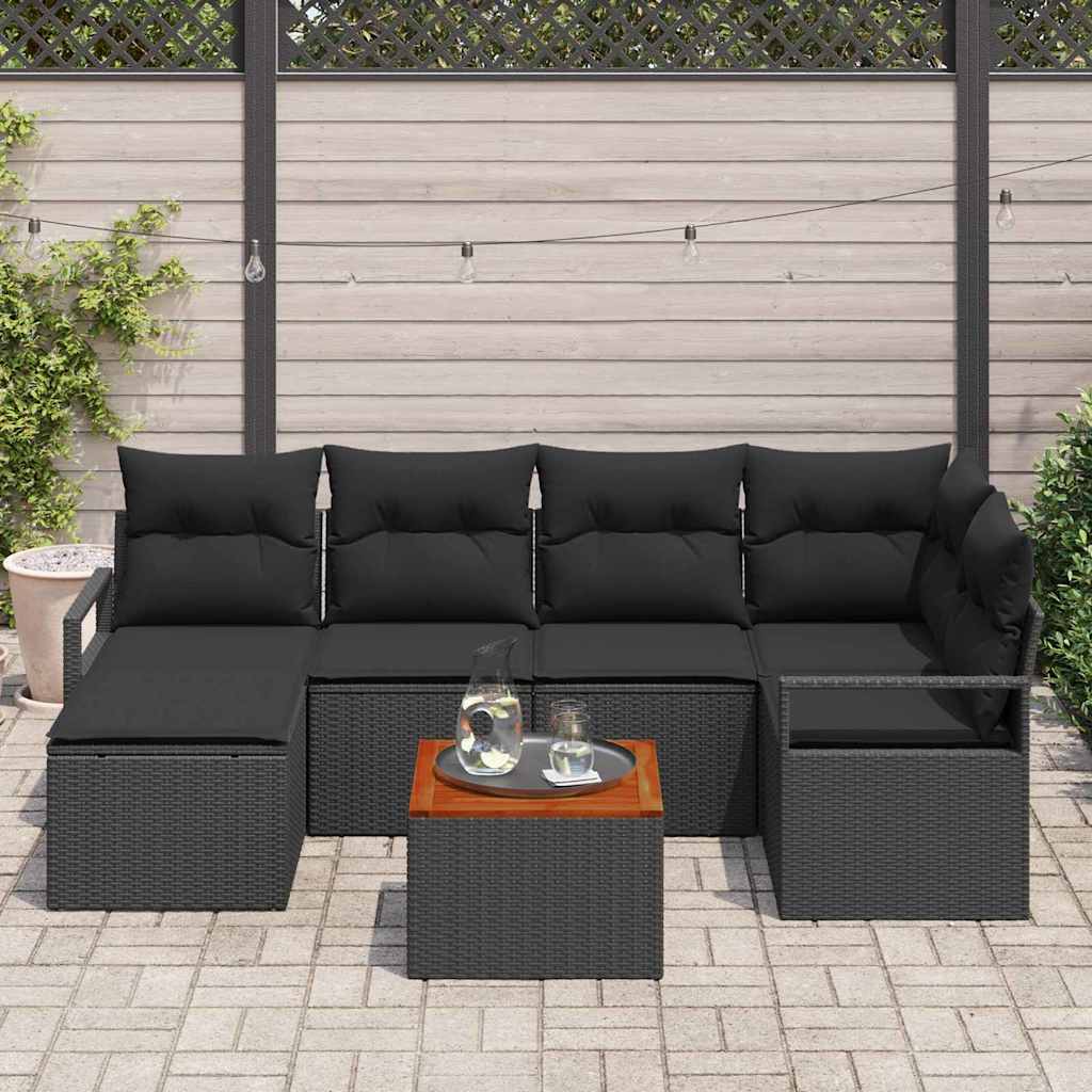 Kerti Kanapé Szett tárolóval 7 pcs Fekete polirattan
