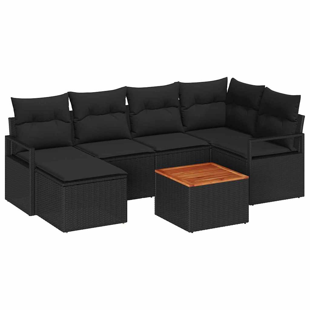 Kerti Kanapé Szett tárolóval 7 pcs Fekete polirattan
