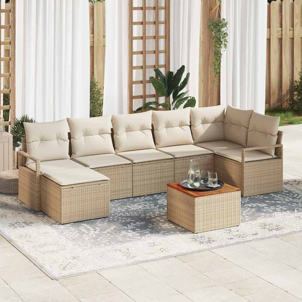 Kerti Kanapé Szett tárolóval 8 pcs Beige és krém polirattan