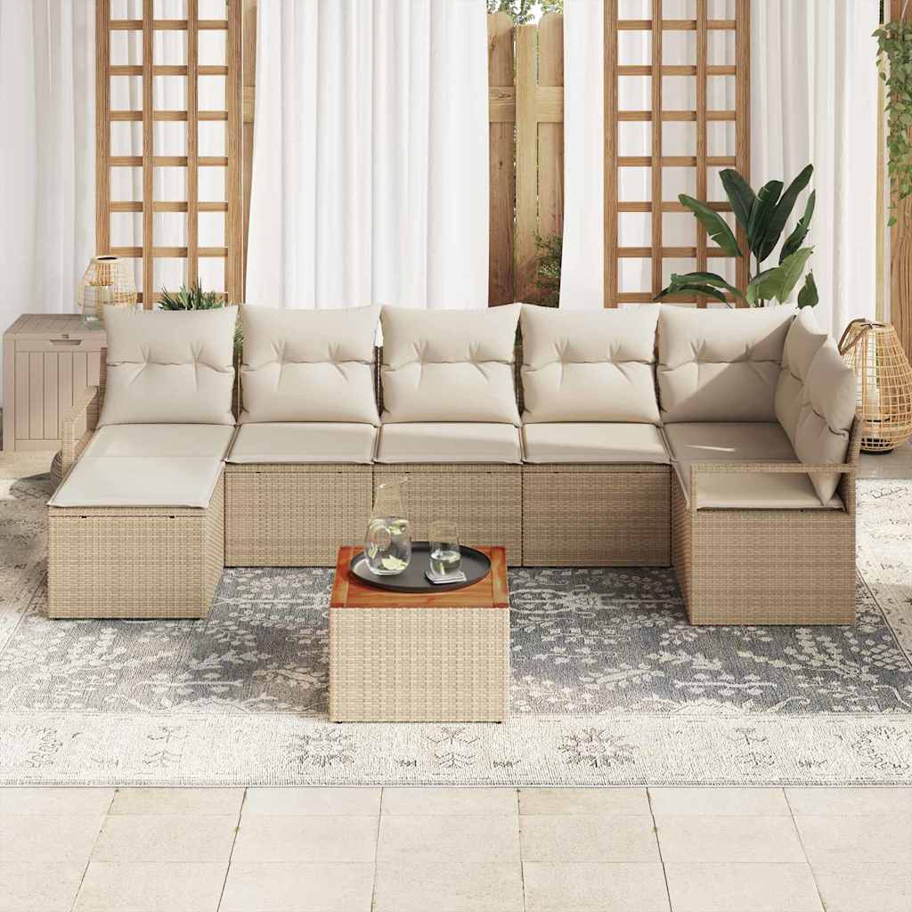 Kerti Kanapé Szett tárolóval 8 pcs Beige és krém polirattan
