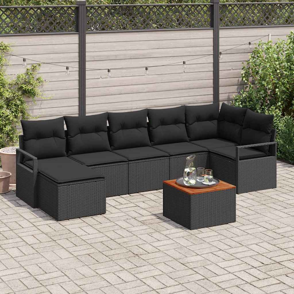 Kerti Kanapé Szett tárolóval 8 pcs Fekete polirattan