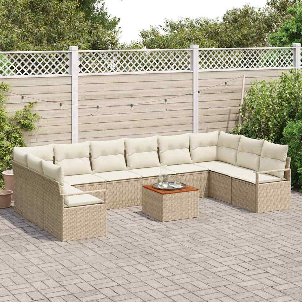 Kerti Kanapé Szett tárolóval 11 pcs Beige és krém polirattan