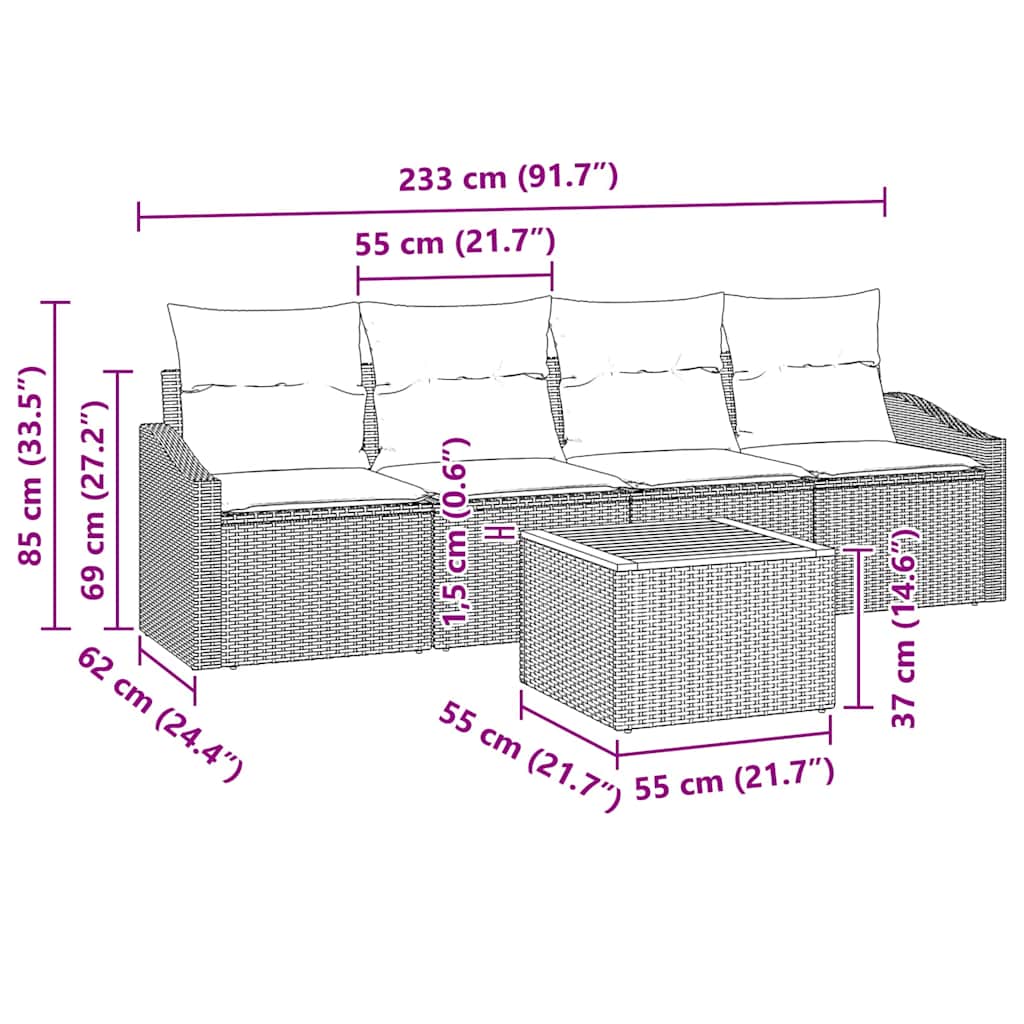 Kerti Kanapé Szett tárolóval 5 pcs Szürke polirattan