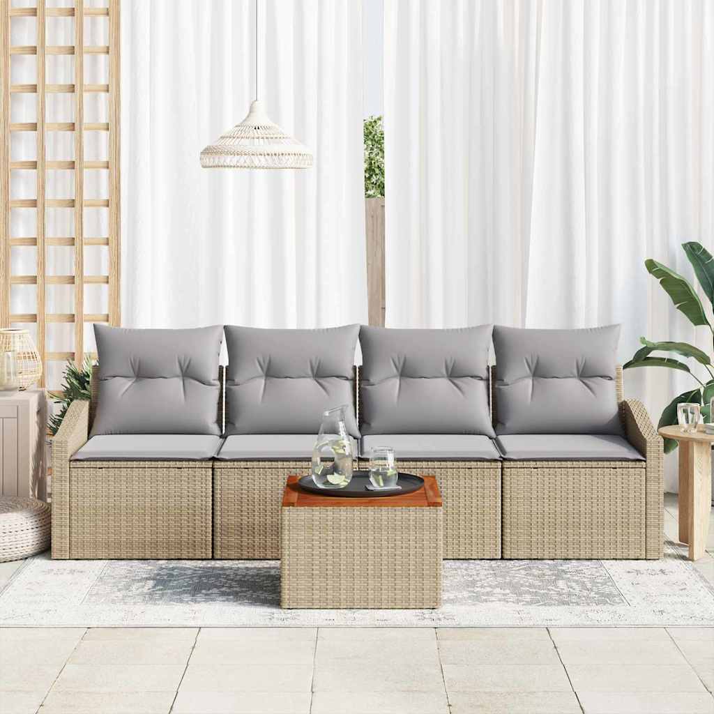 Kerti Kanapé Szett 5 pcs Beige és Világosszürke polirattan