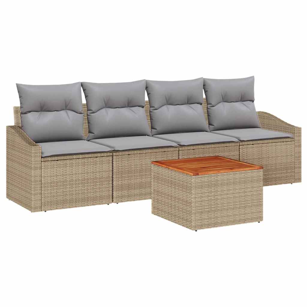 Kerti Kanapé Szett 5 pcs Beige és Világosszürke polirattan