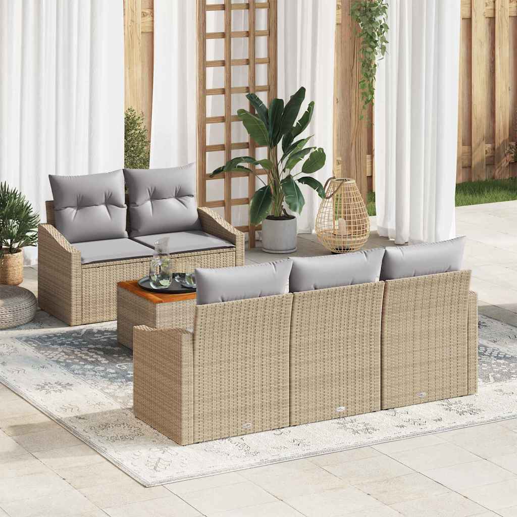 Kerti Kanapé Szett 6 pcs Beige és Világosszürke polirattan