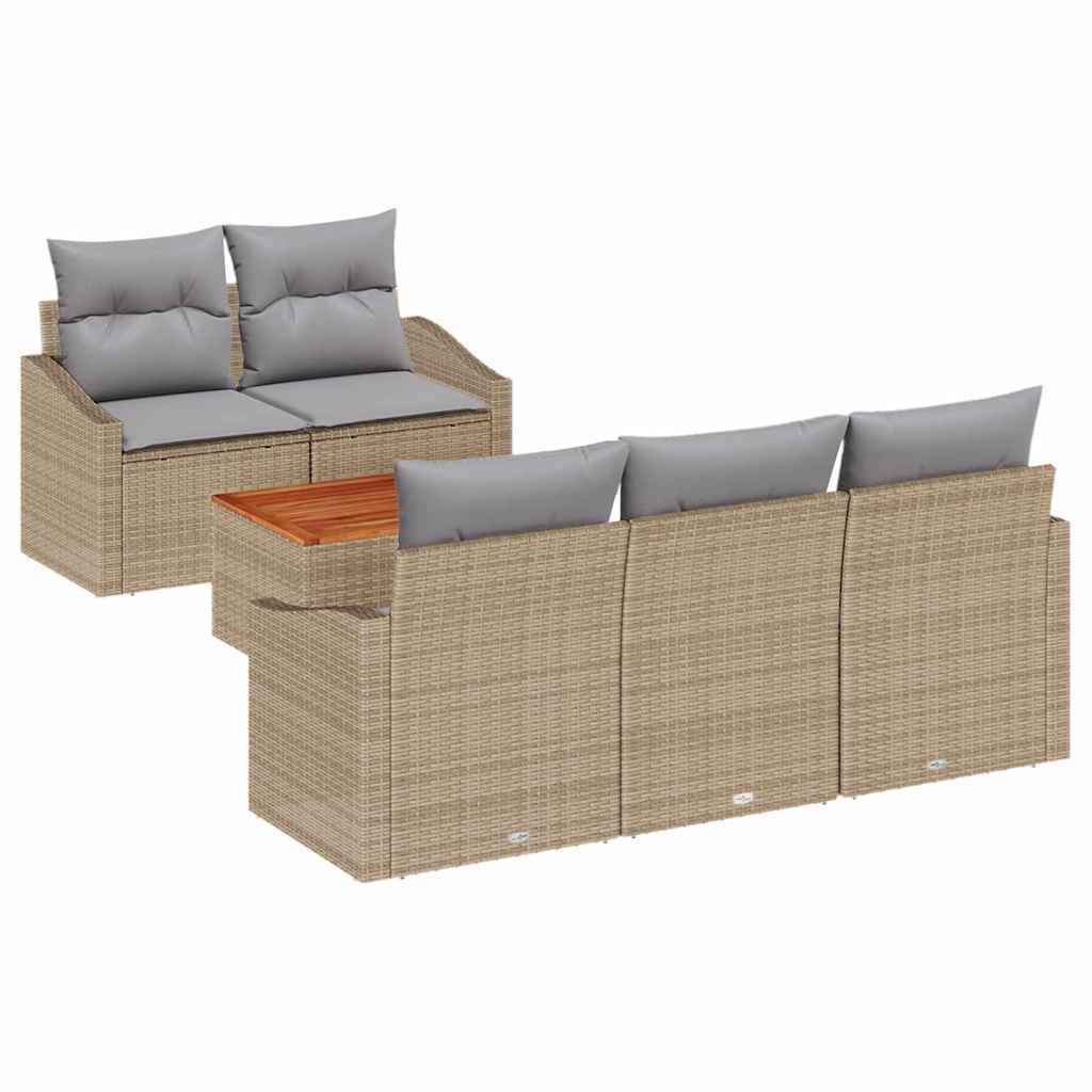 Kerti Kanapé Szett 6 pcs Beige és Világosszürke polirattan