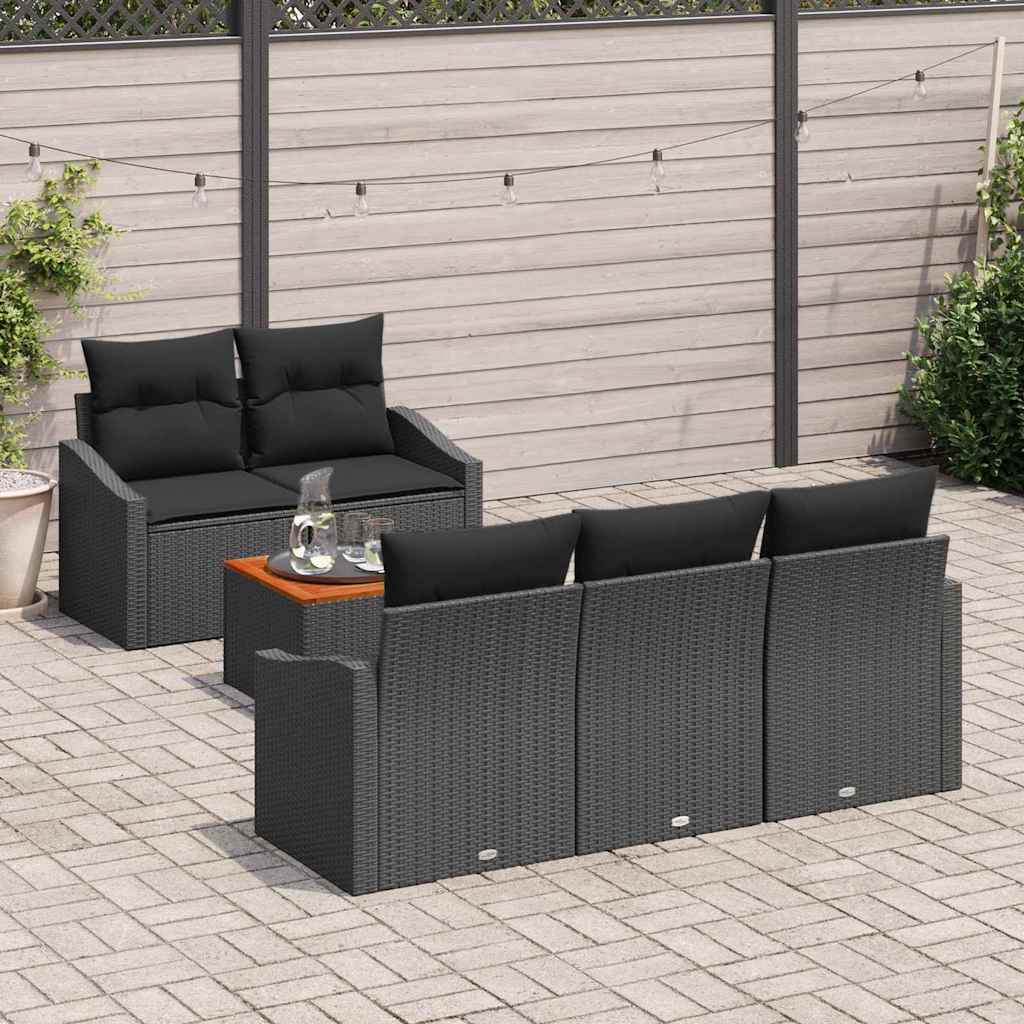 Kerti Kanapé Szett tárolóval 6 pcs Fekete polirattan
