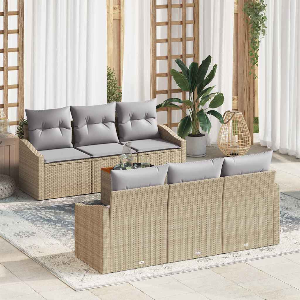 Kerti Kanapé Szett 7 pcs Beige és Világosszürke polirattan