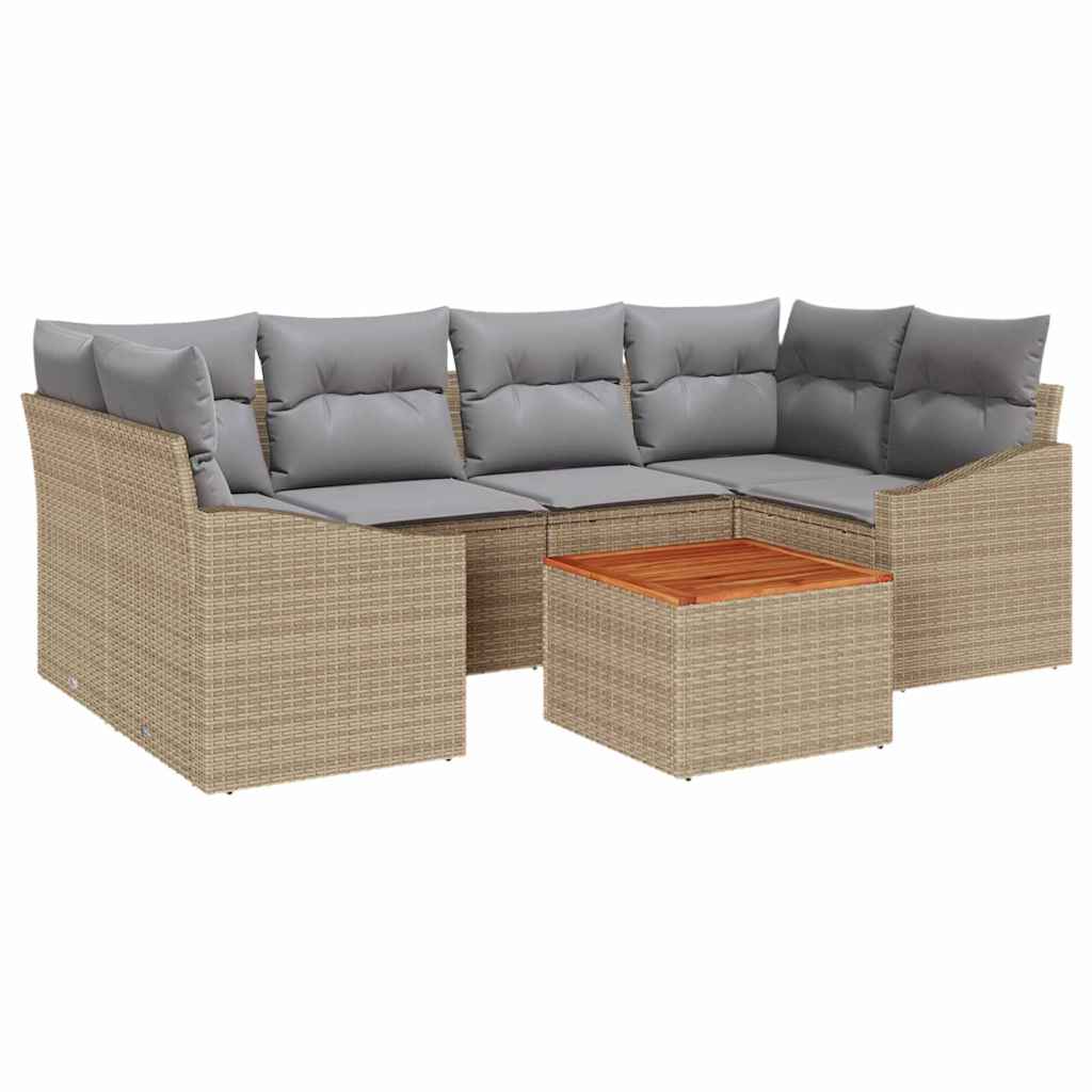Kerti Kanapé Szett 7 pcs Beige és Világosszürke polirattan