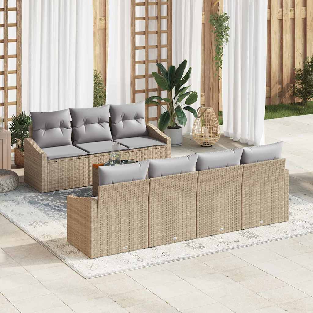 Kerti Kanapé Szett 8 pcs Beige és Világosszürke polirattan