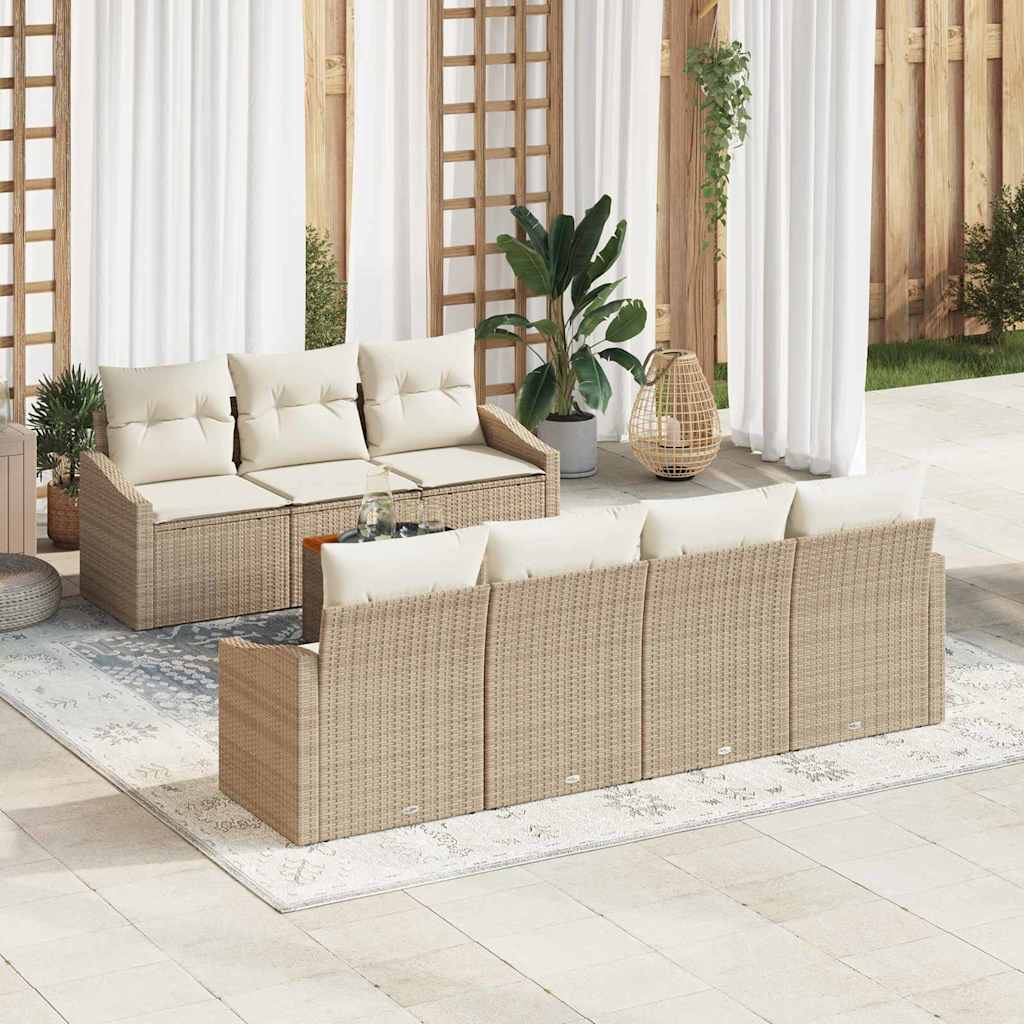 Kerti Kanapé Szett tárolóval 8 pcs Beige és krém polirattan