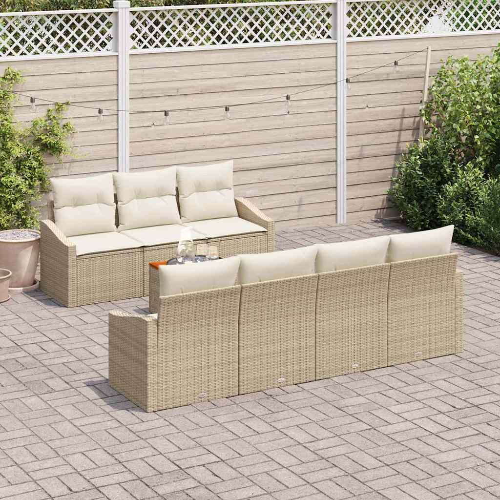 Kerti Kanapé Szett tárolóval 8 pcs Beige és krém polirattan
