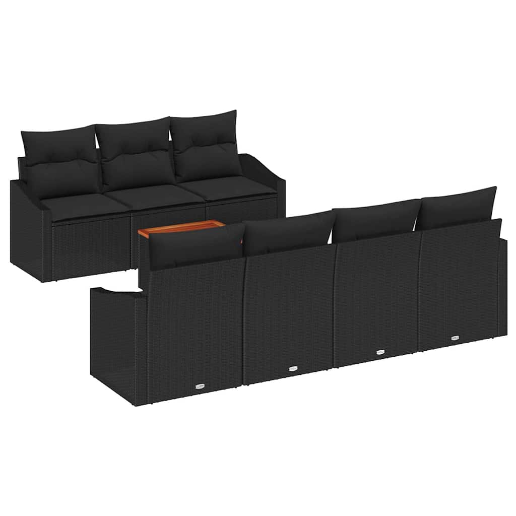 Kerti Kanapé Szett tárolóval 8 pcs Fekete polirattan