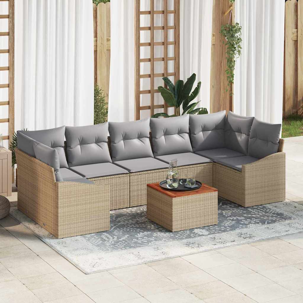 Kerti Kanapé Szett 8 pcs Beige és Világosszürke polirattan