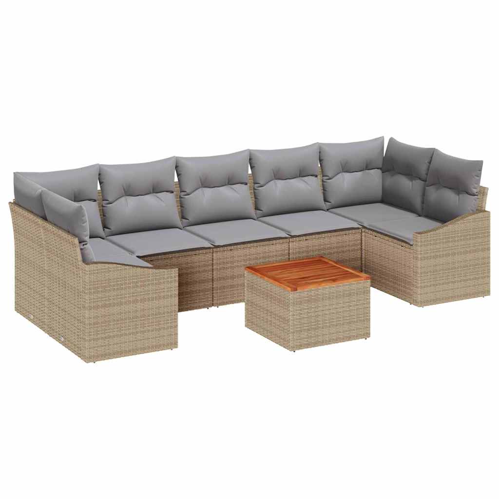 Kerti Kanapé Szett 8 pcs Beige és Világosszürke polirattan