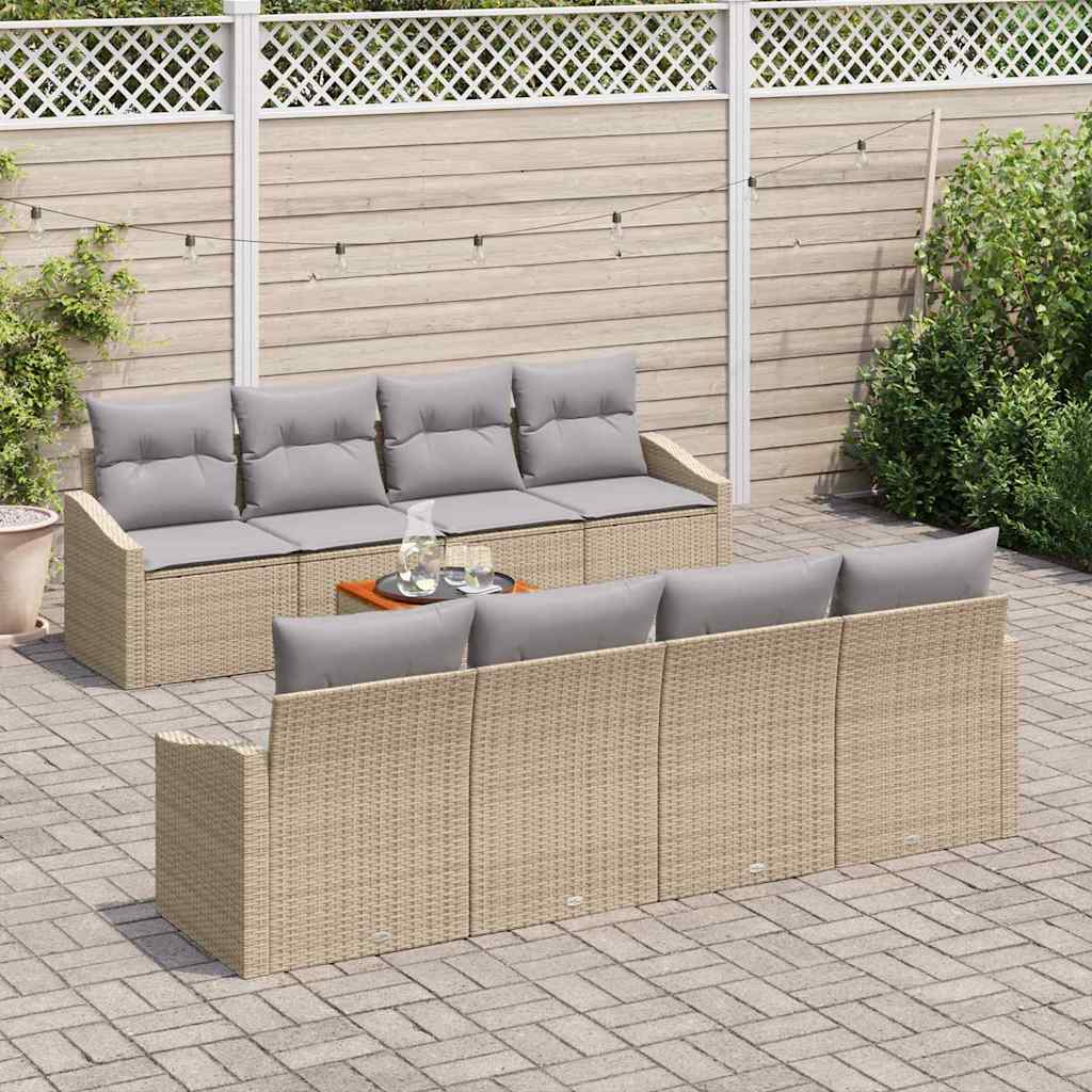 Kerti Kanapé Szett 9 pcs Beige és Világosszürke polirattan