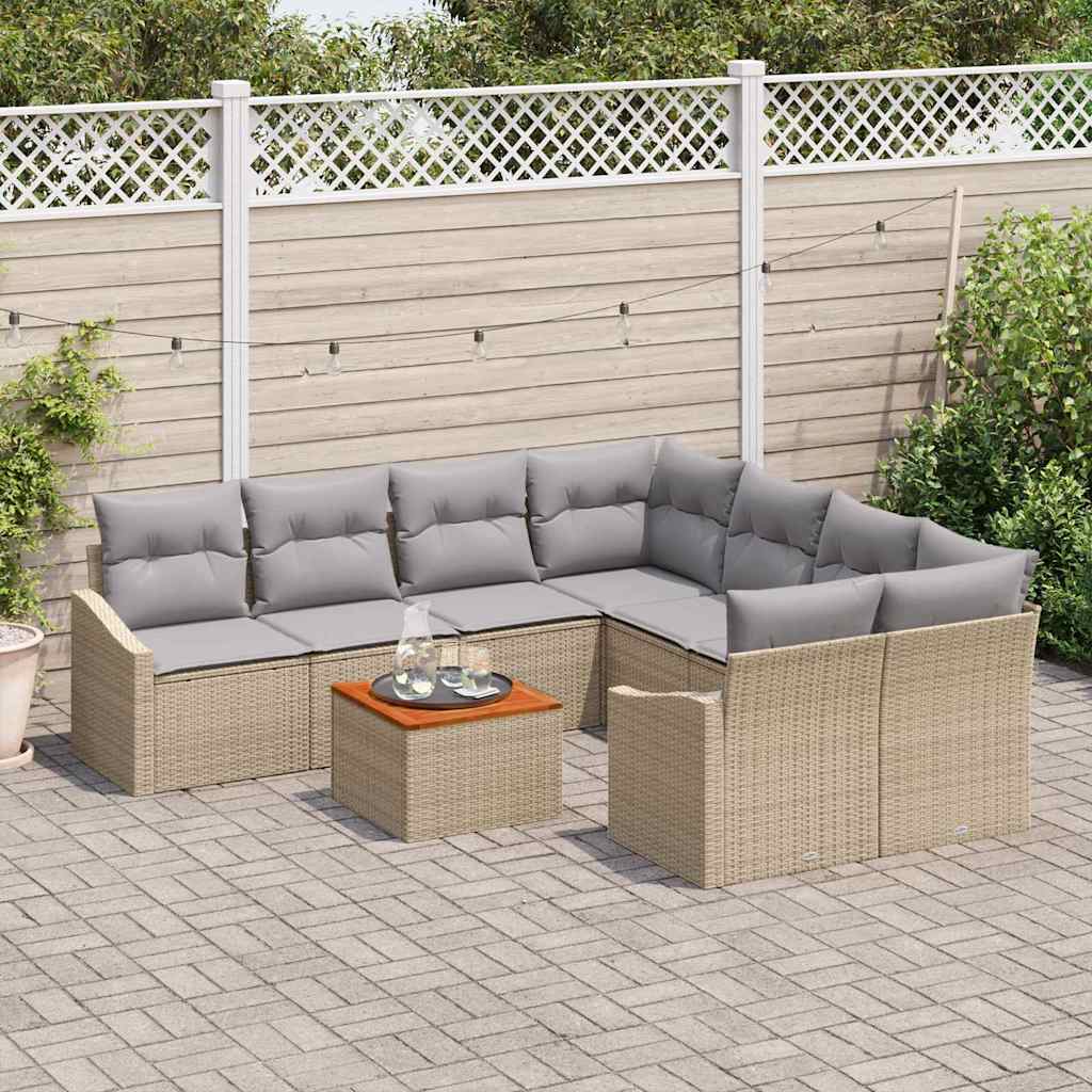 Kerti Kanapé Szett 9 pcs Beige és Világosszürke polirattan