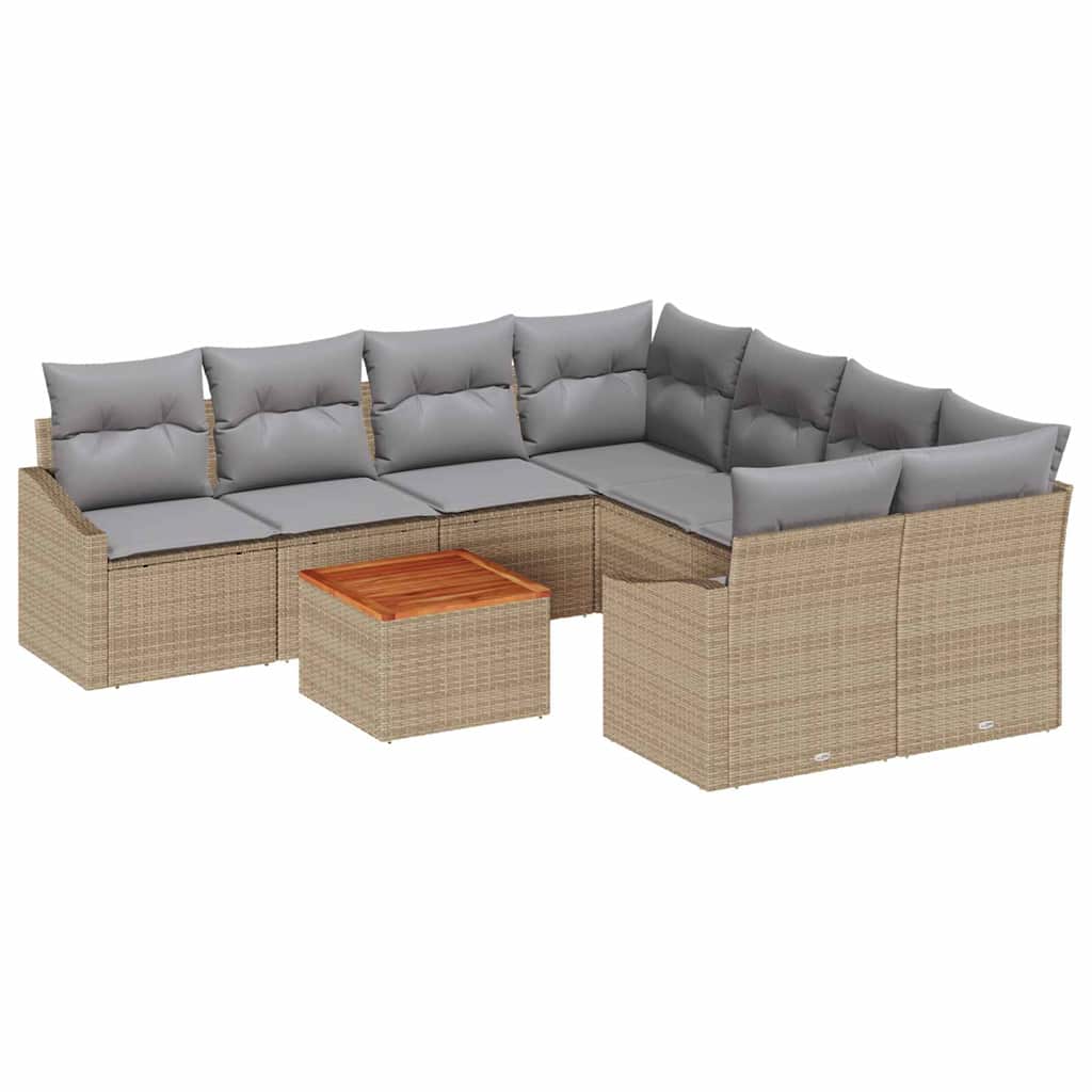 Kerti Kanapé Szett 9 pcs Beige és Világosszürke polirattan