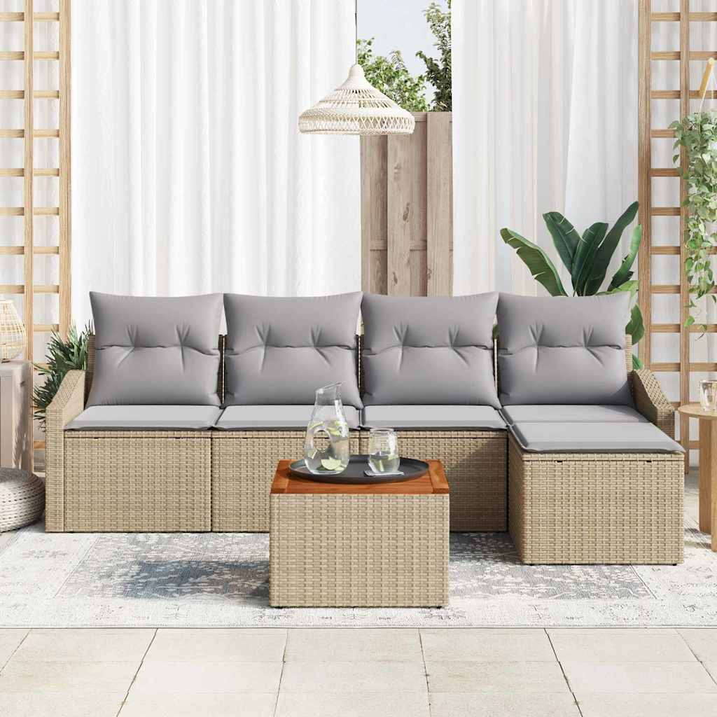 Kerti Kanapé Szett 6 pcs Beige és Világosszürke polirattan