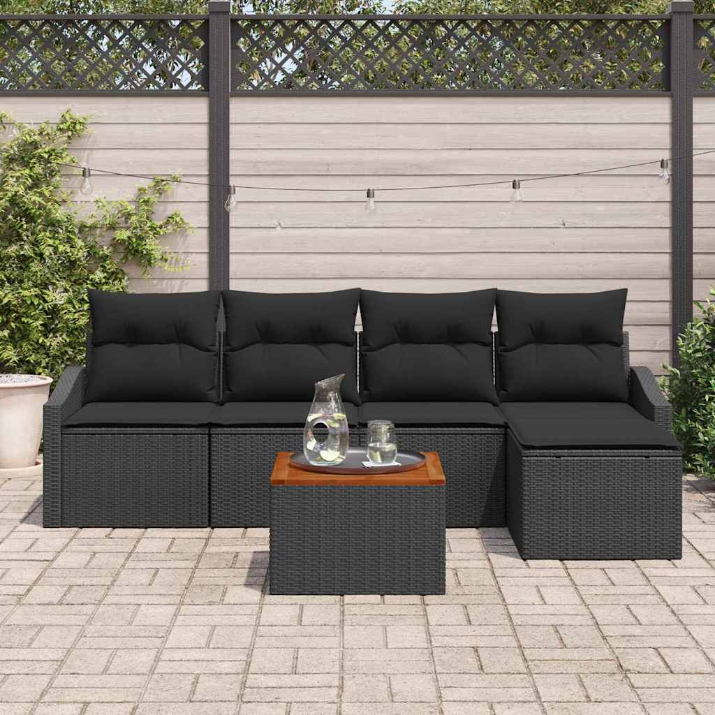 Kerti Kanapé Szett tárolóval 6 pcs Fekete polirattan