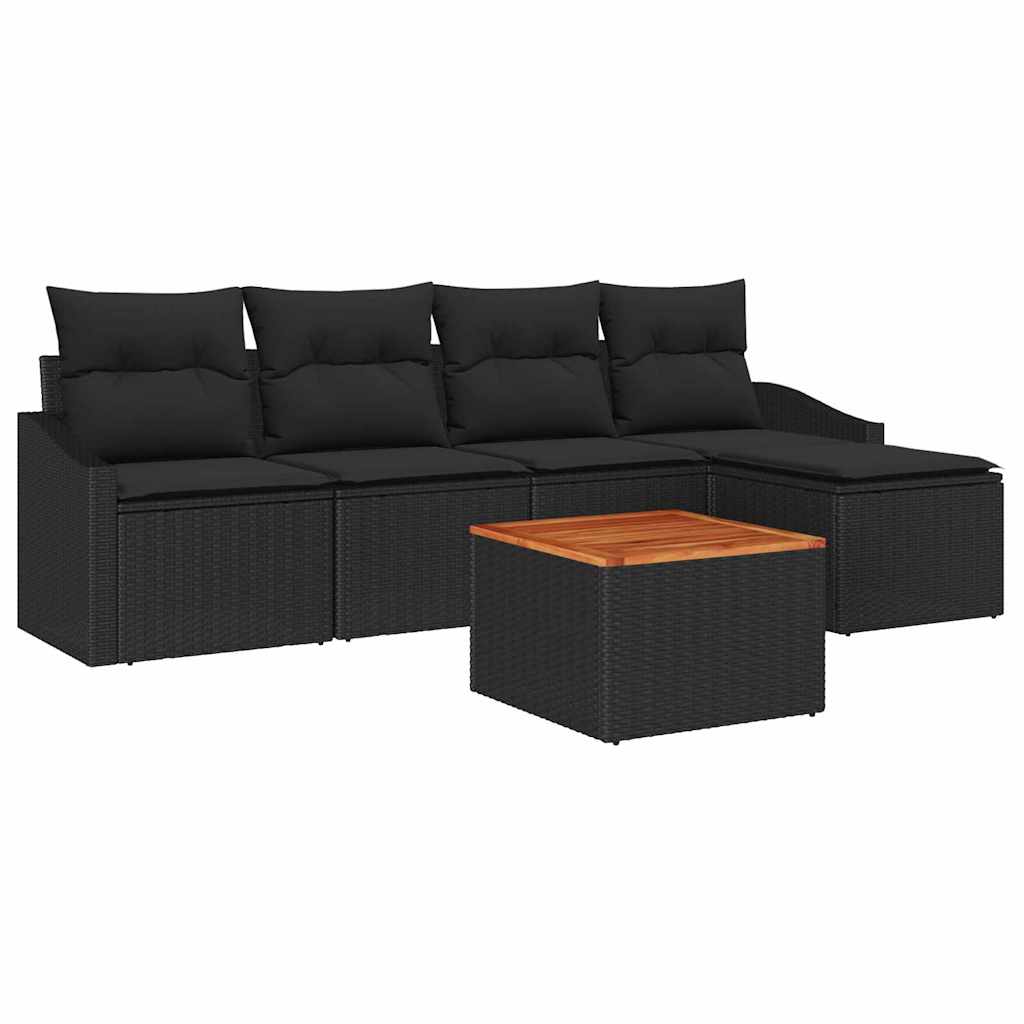 Kerti Kanapé Szett tárolóval 6 pcs Fekete polirattan