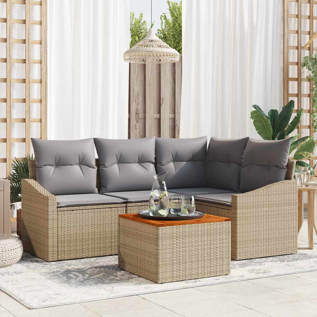 Kerti Kanapé Szett 5 pcs Beige és Világosszürke polirattan