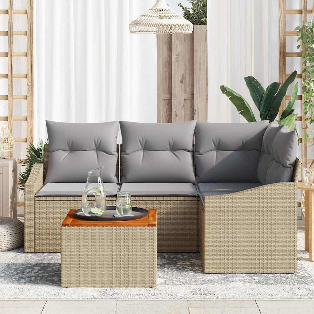 Kerti Kanapé Szett 5 pcs Beige és Világosszürke polirattan