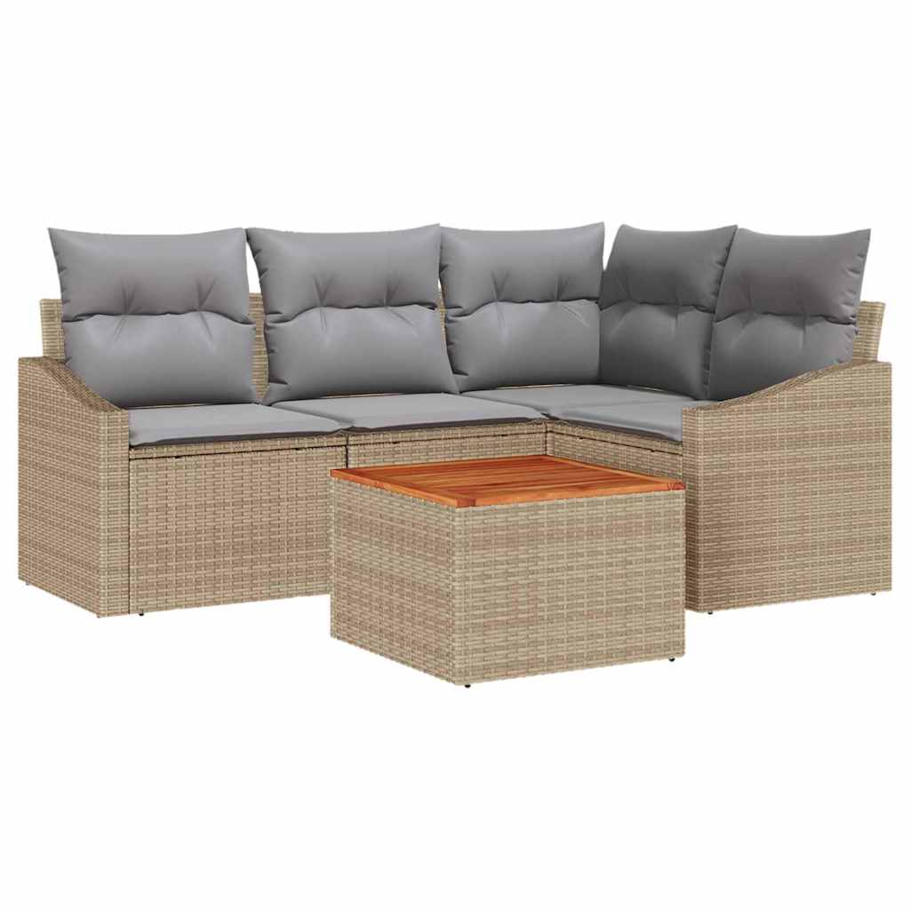 Kerti Kanapé Szett 5 pcs Beige és Világosszürke polirattan