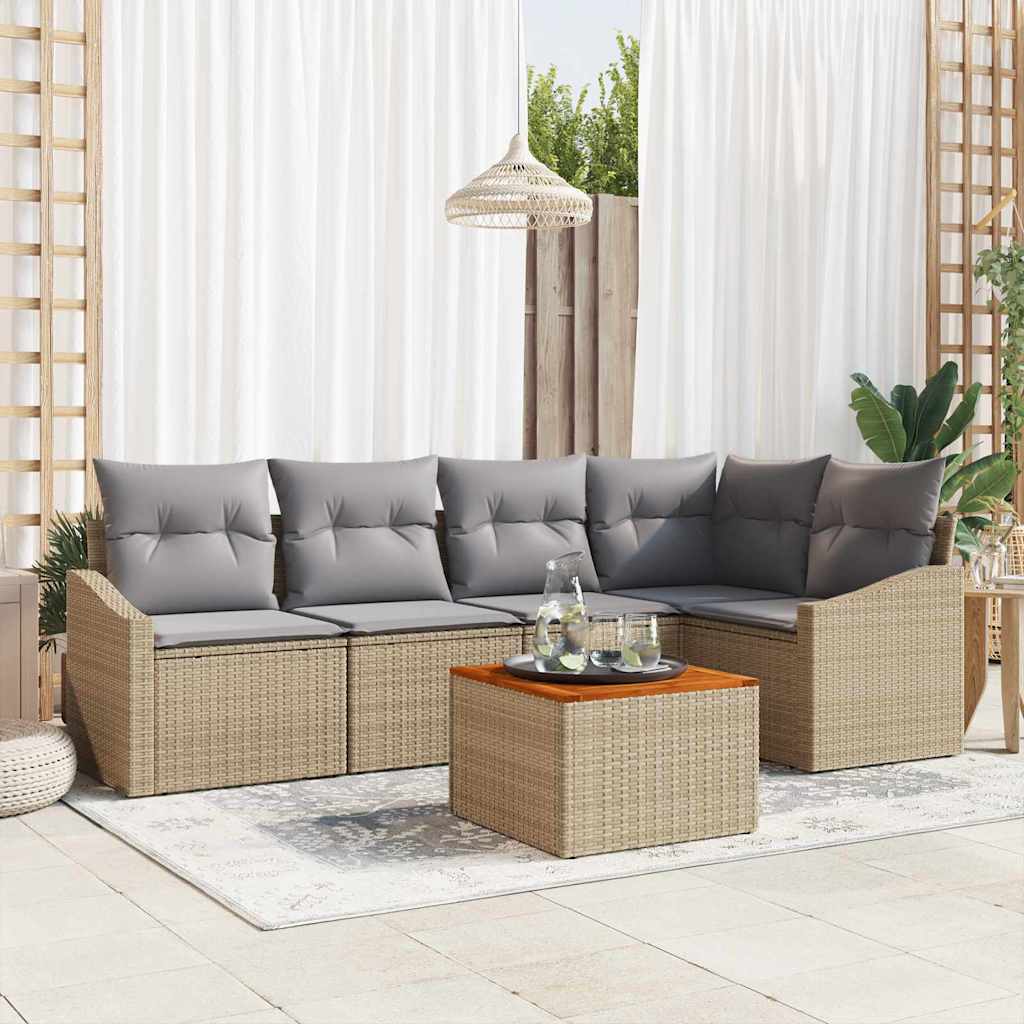 Kerti Kanapé Szett 6 pcs Beige és Világosszürke polirattan