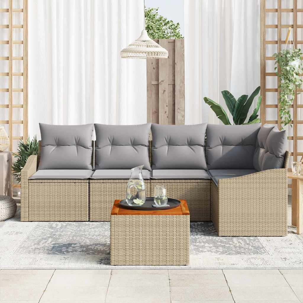 Kerti Kanapé Szett 6 pcs Beige és Világosszürke polirattan