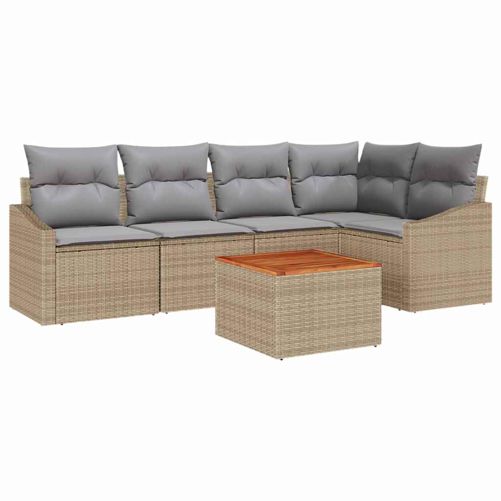 Kerti Kanapé Szett 6 pcs Beige és Világosszürke polirattan