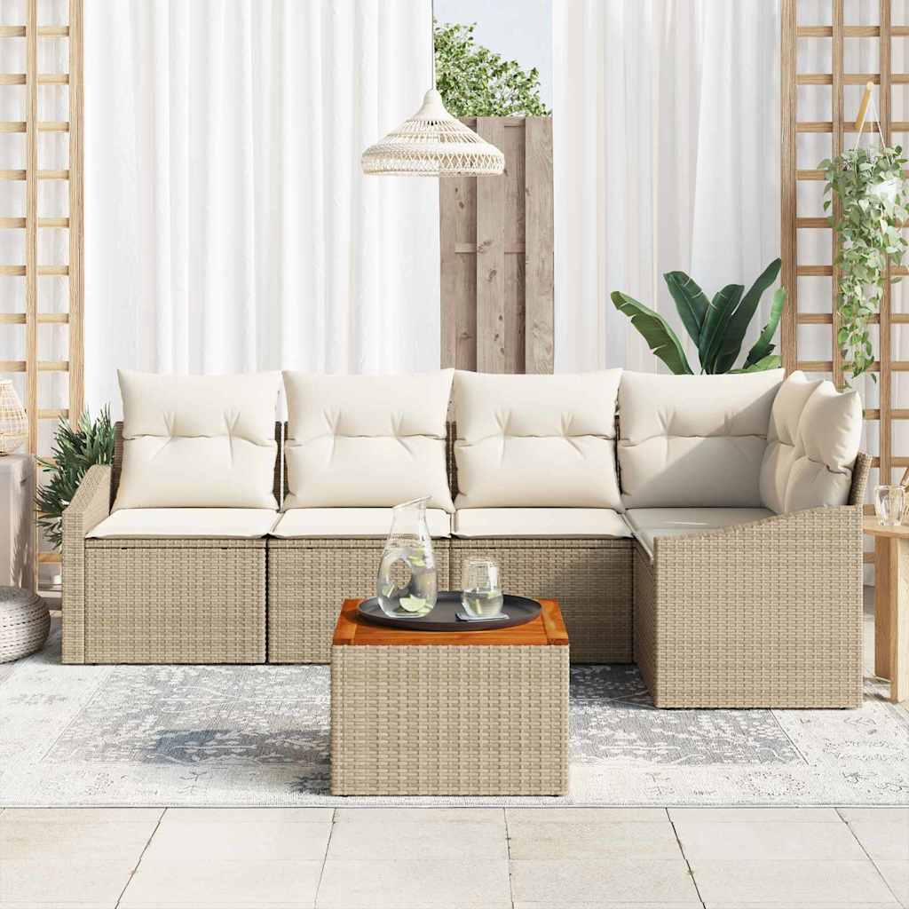 Kerti Kanapé Szett tárolóval 6 pcs Beige és krém polirattan